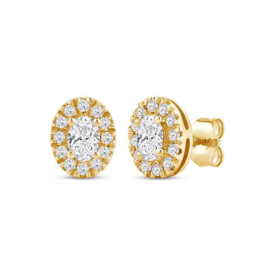 KAY Lab-Grown Diamonds Oval-Cut Halo Stud Earrings 3/4 ct tw 10K Yellow Gold