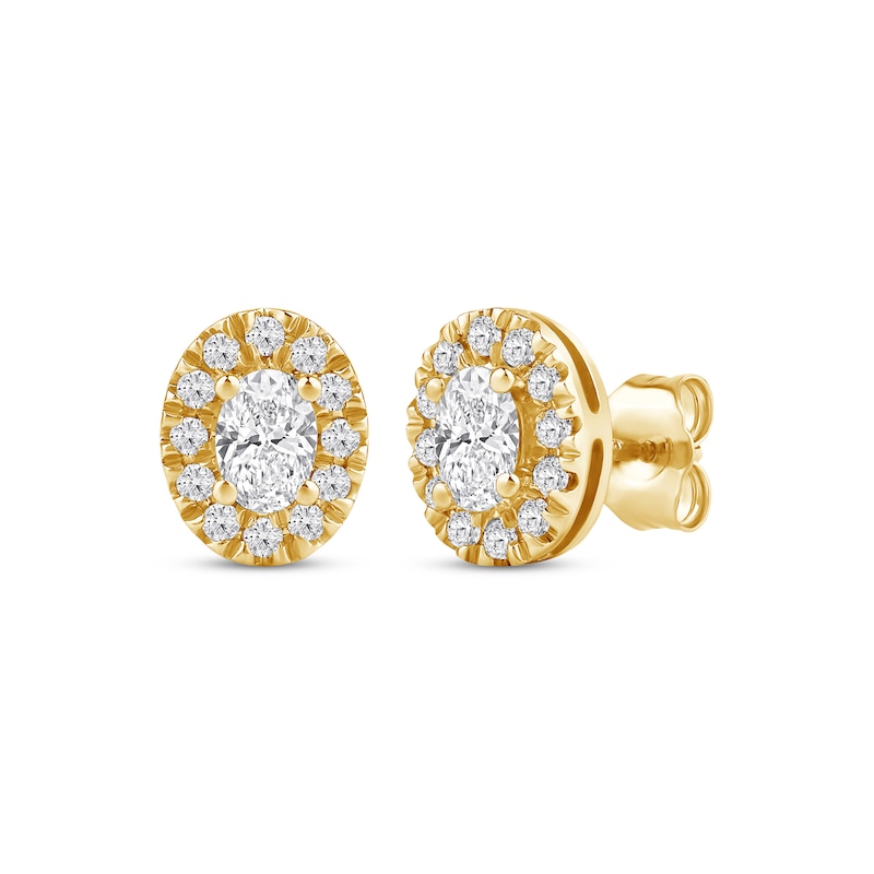 Main Image 1 of KAY Lab-Grown Diamonds Oval-Cut Halo Stud Earrings 3/4 ct tw 10K Yellow Gold