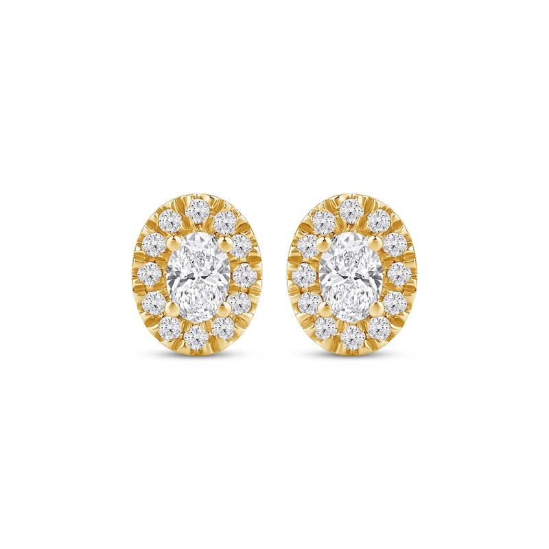 Main Image 2 of KAY Lab-Grown Diamonds Oval-Cut Halo Stud Earrings 3/4 ct tw 10K Yellow Gold