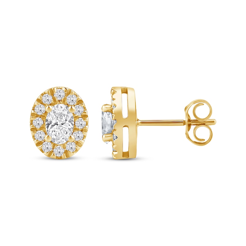 Main Image 3 of KAY Lab-Grown Diamonds Oval-Cut Halo Stud Earrings 3/4 ct tw 10K Yellow Gold