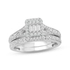 Thumbnail Image 1 of Now + Forever Baguette & Round-Cut Multi-Diamond Halo Bridal Set 1/3 ct tw 10K White Gold