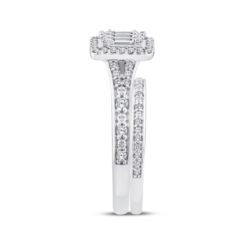 Main Image 2 of Now + Forever Baguette & Round-Cut Multi-Diamond Halo Bridal Set 1/3 ct tw 10K White Gold