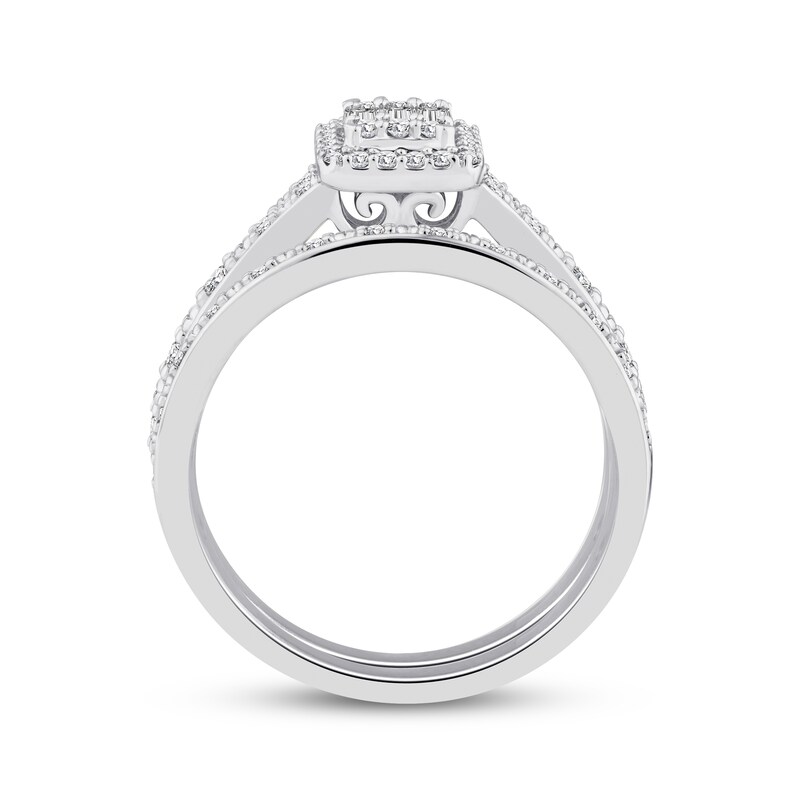 Main Image 3 of Now + Forever Baguette & Round-Cut Multi-Diamond Halo Bridal Set 1/3 ct tw 10K White Gold