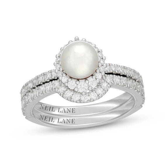 Neil Lane Akoya Cultured Pearl & Diamond Halo Bridal Set 5/8 ct tw 14K White Gold