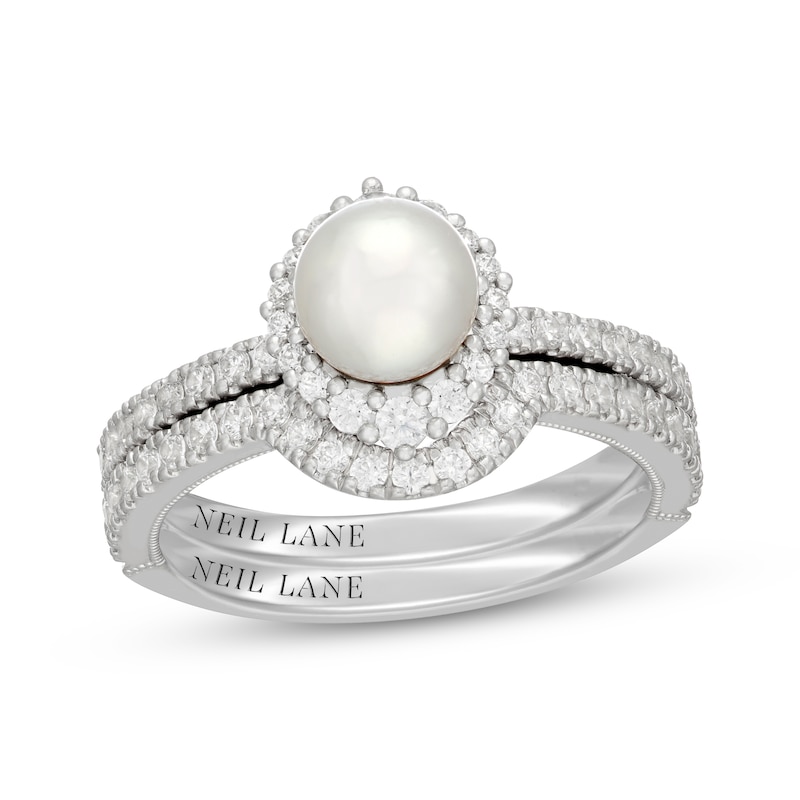 Main Image 1 of Neil Lane Akoya Cultured Pearl & Diamond Halo Bridal Set 5/8 ct tw 14K White Gold