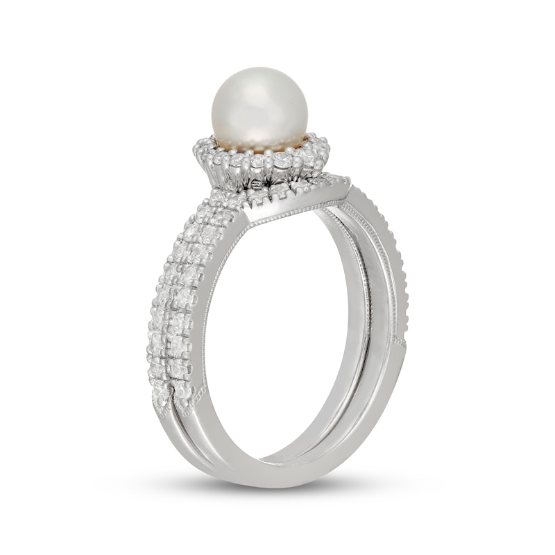 Main Image 2 of Neil Lane Akoya Cultured Pearl & Diamond Halo Bridal Set 5/8 ct tw 14K White Gold