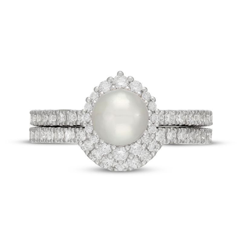 Main Image 3 of Neil Lane Akoya Cultured Pearl & Diamond Halo Bridal Set 5/8 ct tw 14K White Gold