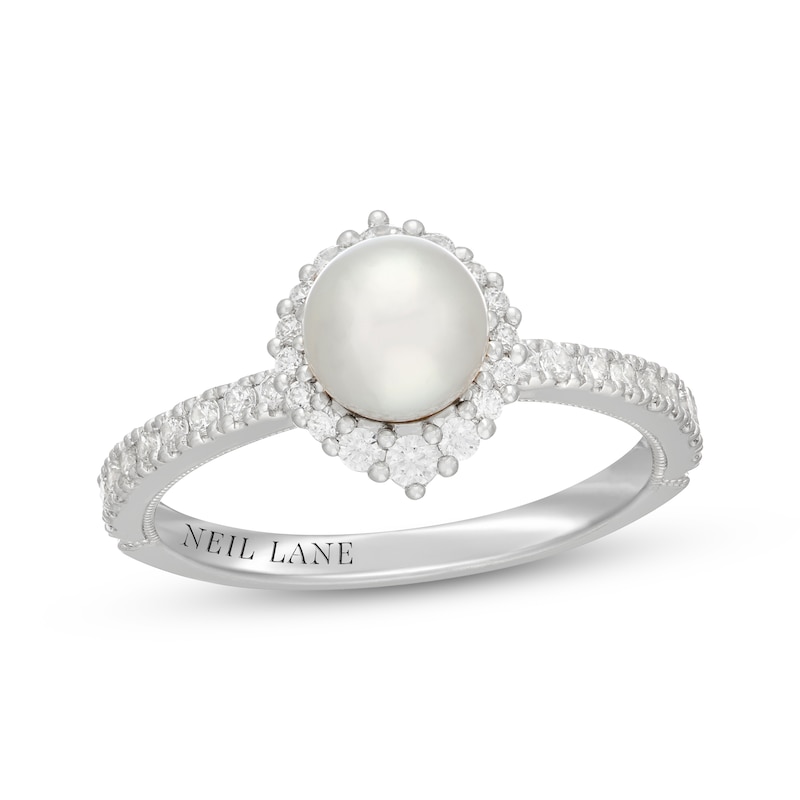 Main Image 4 of Neil Lane Cultured Akoya Pearl & Diamond Halo Engagement Ring 3/8 ct tw 14K White Gold