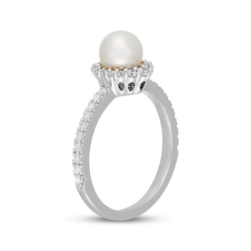Main Image 5 of Neil Lane Cultured Akoya Pearl & Diamond Halo Engagement Ring 3/8 ct tw 14K White Gold