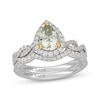 Thumbnail Image 1 of Neil Lane Pear-Shaped Green Quartz & Diamond Halo Bridal Set 1/2 ct tw 14K White Gold