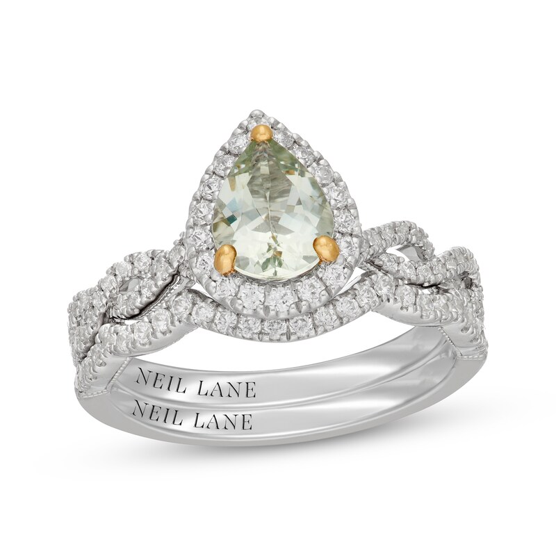 Main Image 1 of Neil Lane Pear-Shaped Green Quartz & Diamond Halo Bridal Set 1/2 ct tw 14K White Gold