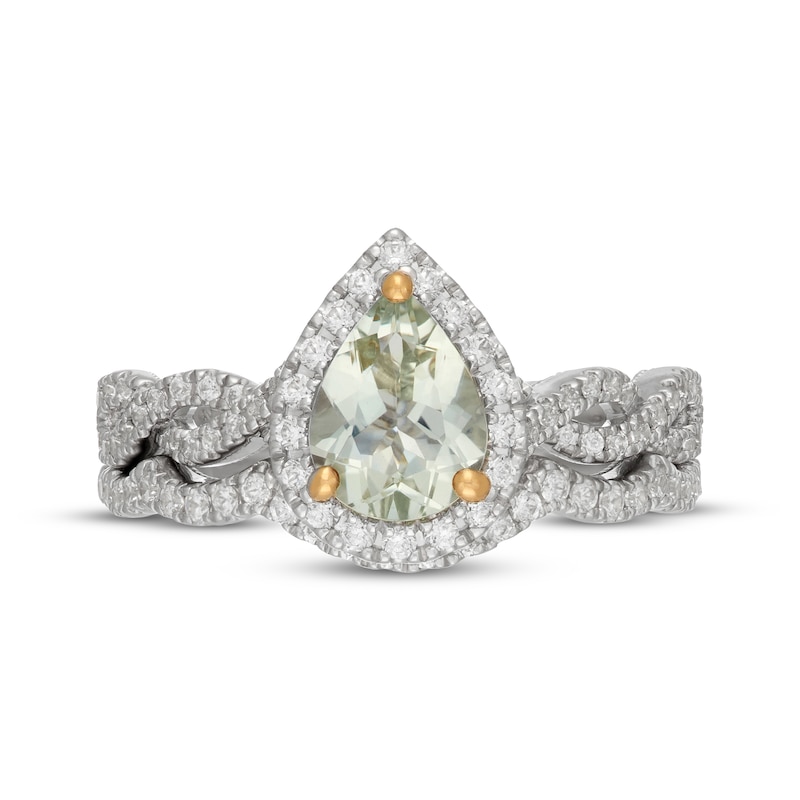 Main Image 3 of Neil Lane Pear-Shaped Green Quartz & Diamond Halo Bridal Set 1/2 ct tw 14K White Gold