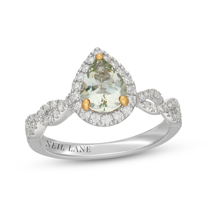 Main Image 4 of Neil Lane Pear-Shaped Green Quartz & Diamond Halo Engagement Ring 3/8 ct tw 14K White Gold