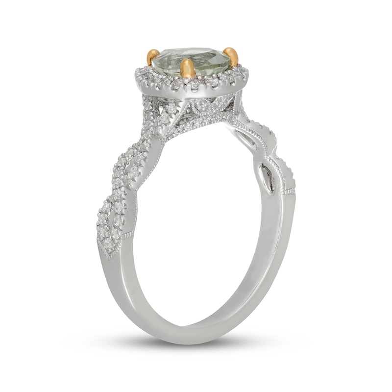 Main Image 5 of Neil Lane Pear-Shaped Green Quartz & Diamond Halo Engagement Ring 3/8 ct tw 14K White Gold
