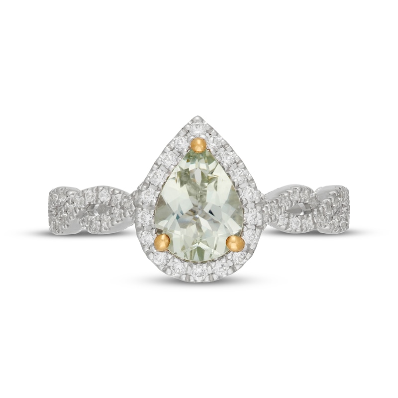 Main Image 6 of Neil Lane Pear-Shaped Green Quartz & Diamond Halo Engagement Ring 3/8 ct tw 14K White Gold