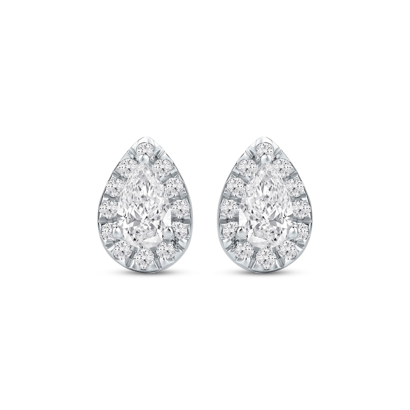 Main Image 2 of KAY Lab-Grown Diamonds Pear-Shaped Halo Stud Earrings 3/4 ct tw 10K White Gold