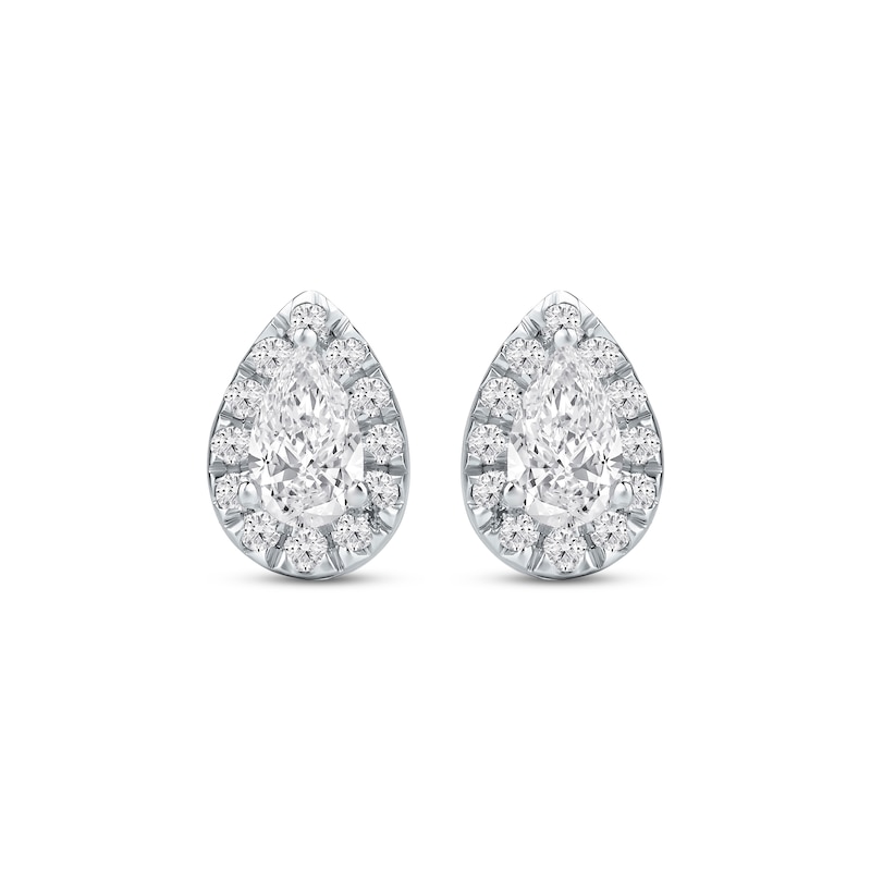 Lab-Created Diamonds by KAY Pear-Shaped Halo Stud Earrings 3/4 ct tw 10K White Gold