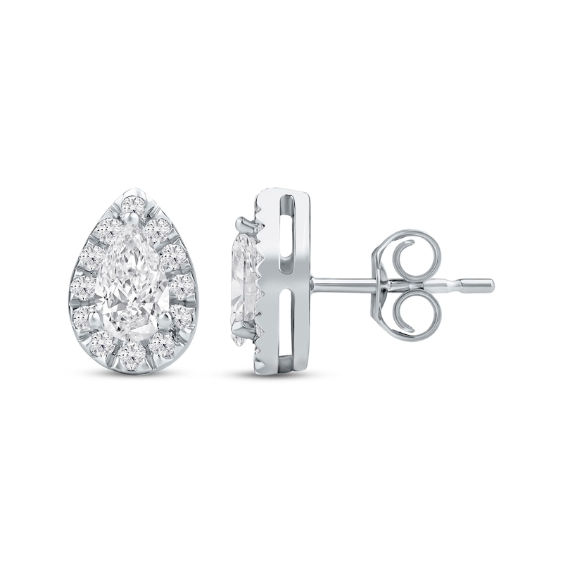 Main Image 3 of KAY Lab-Grown Diamonds Pear-Shaped Halo Stud Earrings 3/4 ct tw 10K White Gold