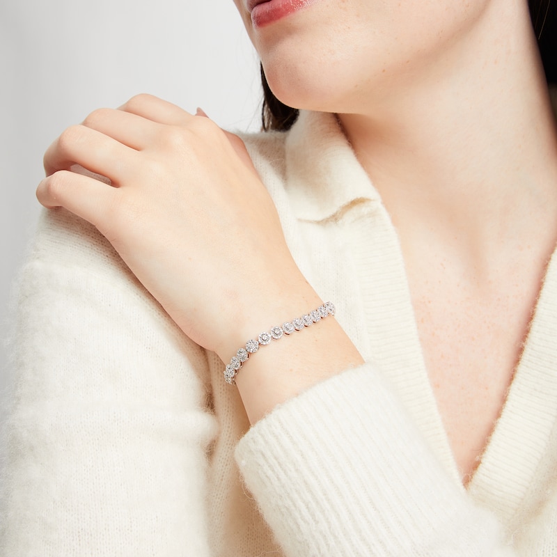 Main Image 4 of Diamond Halo Line Bracelet 1/2 ct tw Sterling Silver 7&quot;