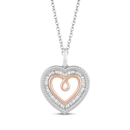 Hallmark Diamonds Heart Necklace 1/2 ct tw Sterling Silver & 10K Rose Gold 18"