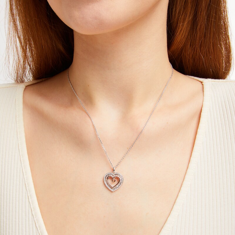 Main Image 2 of Hallmark Diamonds Heart Necklace 1/2 ct tw Sterling Silver & 10K Rose Gold 18&quot;