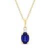 Thumbnail Image 1 of Oval-Cut Blue Lab-Created Sapphire & Diamond Necklace 1/20 ct tw 10K Yellow Gold
