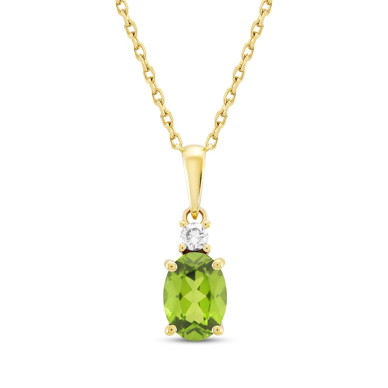 Main Image 1 of Oval-Cut Peridot & Diamond Necklace 1/20 ct tw 10K Yellow Gold