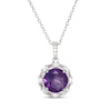 Thumbnail Image 1 of Amethyst & White Lab-Created Sapphire Halo Necklace Sterling Silver 18"