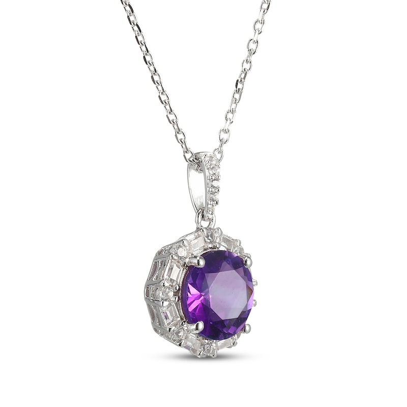 Main Image 2 of Amethyst & White Lab-Created Sapphire Halo Necklace Sterling Silver 18"