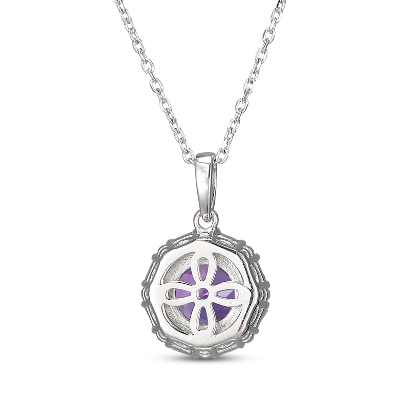 Main Image 3 of Amethyst & White Lab-Created Sapphire Halo Necklace Sterling Silver 18"