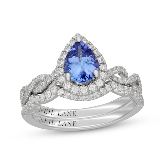 Neil Lane Pear-Shaped Tanzanite & Diamond Halo Bridal Set 1/2 ct tw Diamonds 14K White Gold