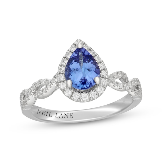 Neil Lane Pear-Shaped Tanzanite & Diamond Halo Engagement Ring 3/8 ct tw 14K White Gold