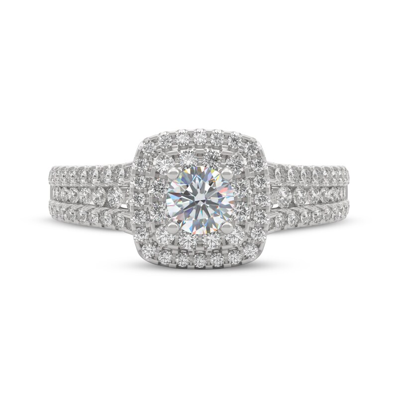 THE LEO First Light Diamond Round-Cut Double Halo Engagement Ring 1 ct tw 14K White Gold