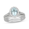Thumbnail Image 1 of Neil Lane Oval-Cut Aquamarine & Diamond Scalloped Halo Bridal Set 5/8 ct tw Diamonds 14K White Gold