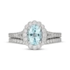 Thumbnail Image 3 of Neil Lane Oval-Cut Aquamarine & Diamond Scalloped Halo Bridal Set 5/8 ct tw Diamonds 14K White Gold