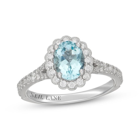 Neil Lane Oval-Cut Aquamarine & Diamond Halo Engagement Ring 1/2 ct tw 14K White Gold