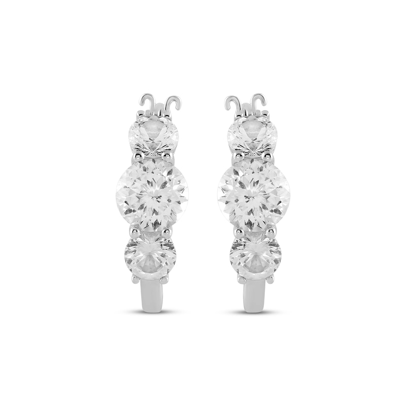 Main Image 2 of White Lab-Created Sapphire Three-Stone Hoop Earrings Sterling Silver