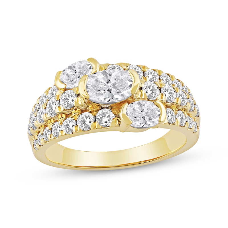 Main Image 1 of Now + Forever Lab-Grown Diamonds Oval-Cut Three-Stone Anniversary Ring 2 ct tw 14K Yellow Gold