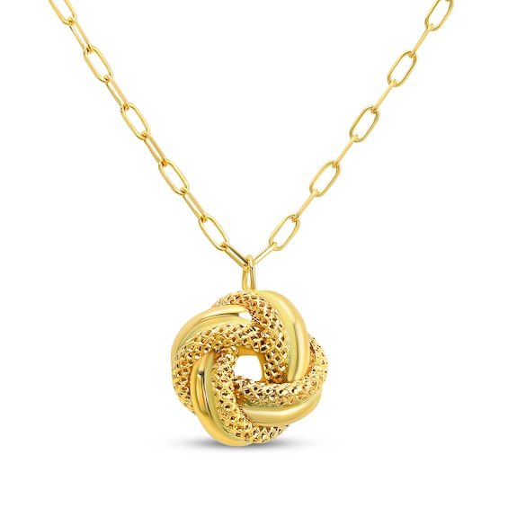 Reaura Twist Mesh Love Knot Drop Necklace Repurposed 14K Yellow Gold 18"