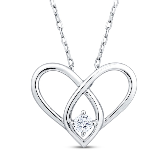 Diamond Looping Heart Necklace 1/10 ct tw Sterling Silver 18"