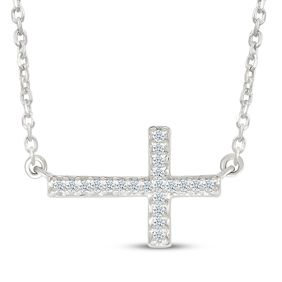 Diamond Sideways Cross Necklace 1/20 ct tw Sterling Silver