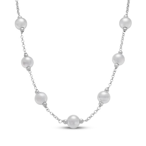 Ball Bead Station Necklace Sterling Silver 18"