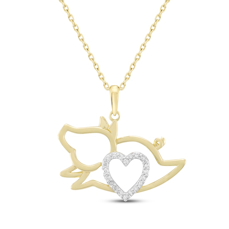 Main Image 1 of Diamond Heart Pig Necklace 1/10 ct tw 10K Yellow Gold 18&quot;