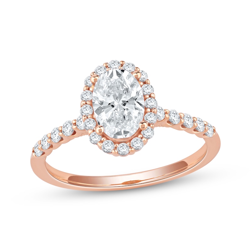 Main Image 1 of Now + Forever Lab-Grown Diamonds Oval-Cut Halo Engagement Ring 1-1/2 ct tw 14K Rose Gold