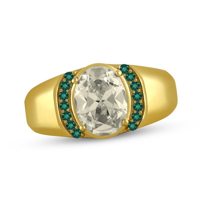 Main Image 1 of Men's KAY Lab-Grown Diamonds Oval-Cut Ring with Lab-Created Emeralds 3 ct tw 10K Yellow Gold