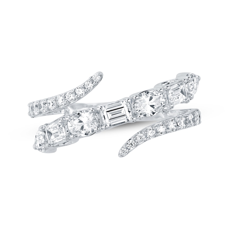 Main Image 1 of Emerald, Oval, Pear & Round-Cut Diamond Bypass Ring 1-1/2 ct tw 14K White Gold