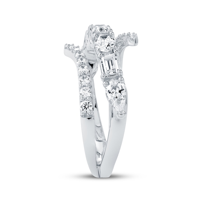 Main Image 3 of Emerald, Oval, Pear & Round-Cut Diamond Bypass Ring 1-1/2 ct tw 14K White Gold