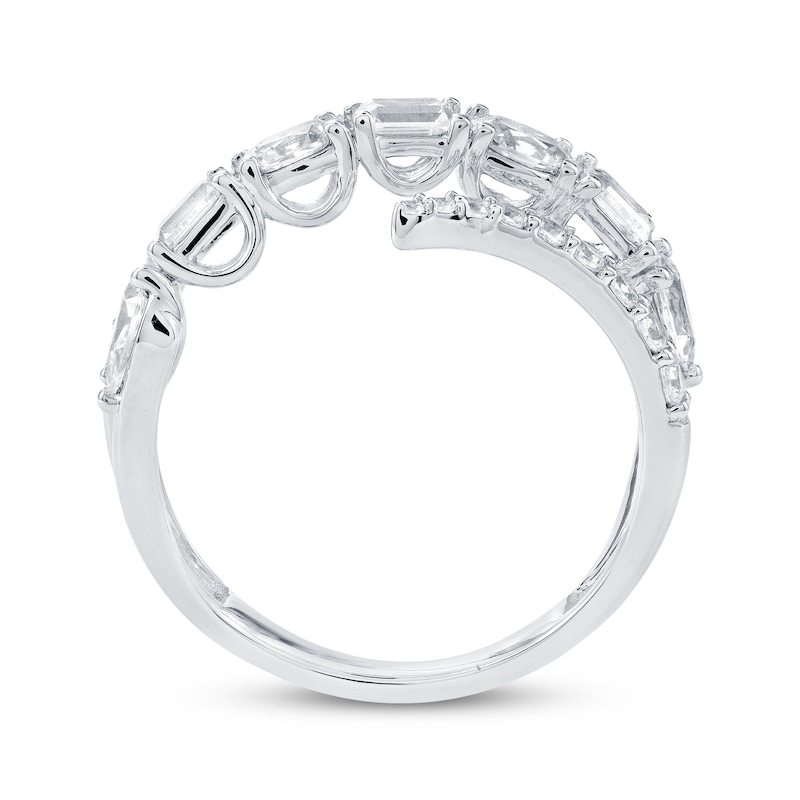 Main Image 4 of Emerald, Oval, Pear & Round-Cut Diamond Bypass Ring 1-1/2 ct tw 14K White Gold