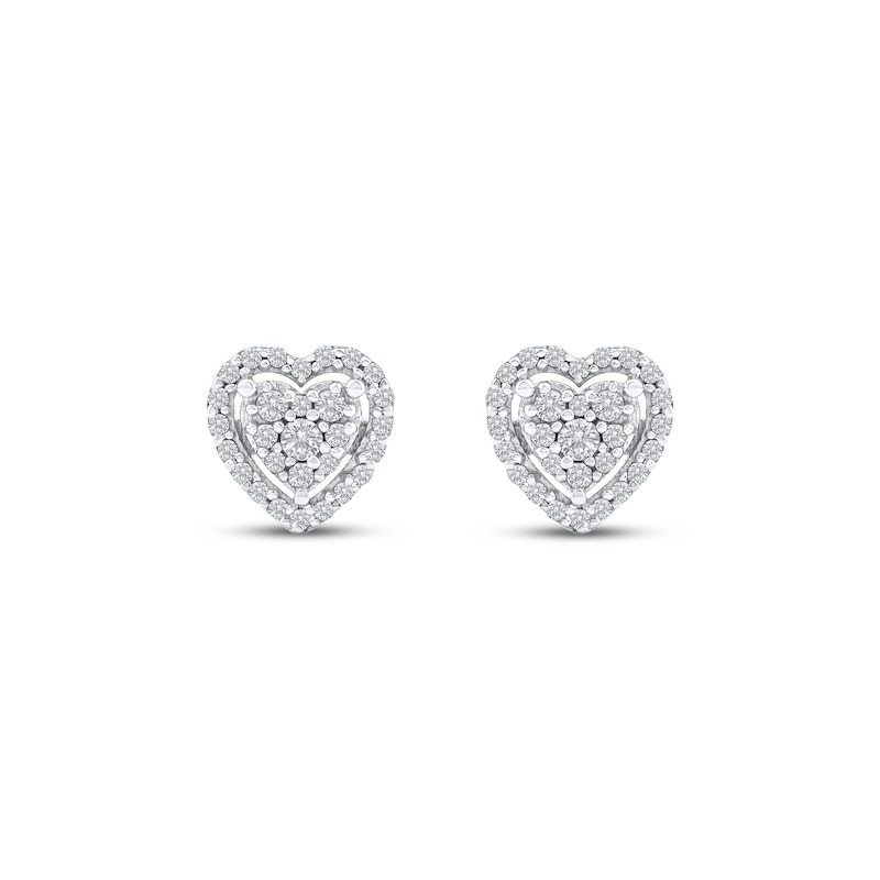 Main Image 2 of Multi-Diamond Heart Halo Stud Earrings 1/5 ct tw 10K White Gold