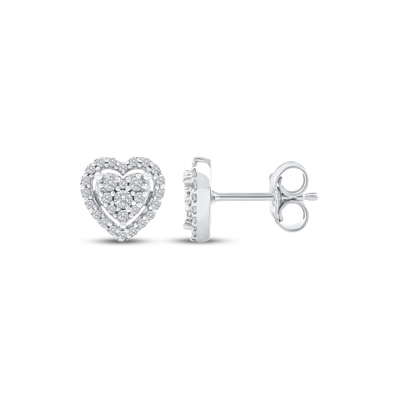 Main Image 3 of Multi-Diamond Heart Halo Stud Earrings 1/5 ct tw 10K White Gold